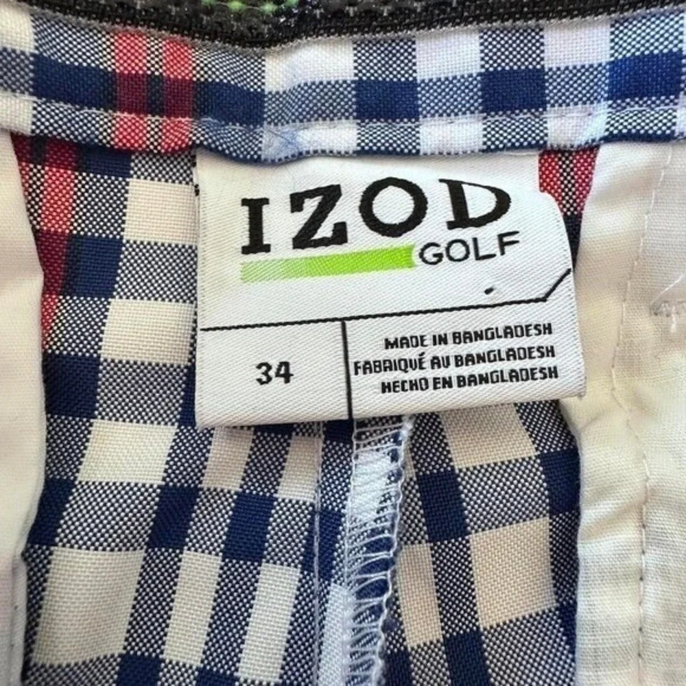 Izod Plaid Shorts Flat Front Casual Everyday Red White Blue‎ Mens Size34